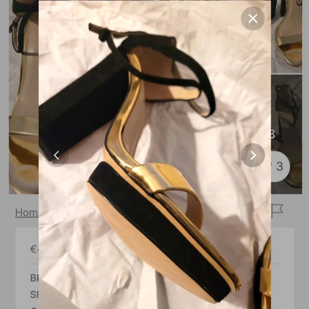 Zara Black & Hold Strappy Platform Sandals Block heels Size 6